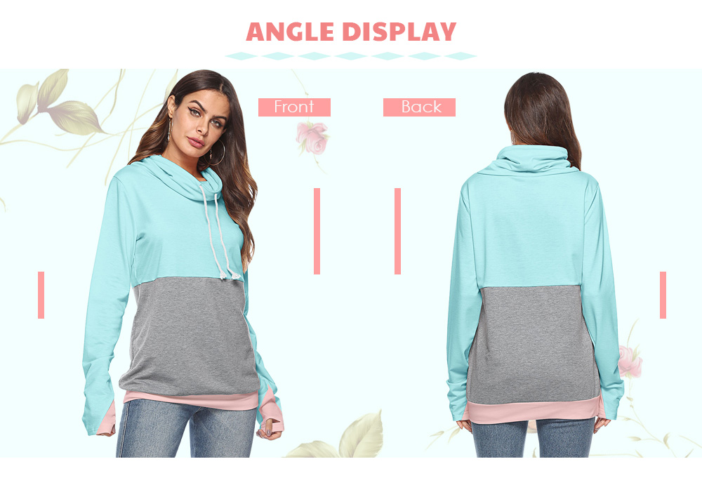 Funnel Collar Long Sleeve Color Blocking Women Hoodie