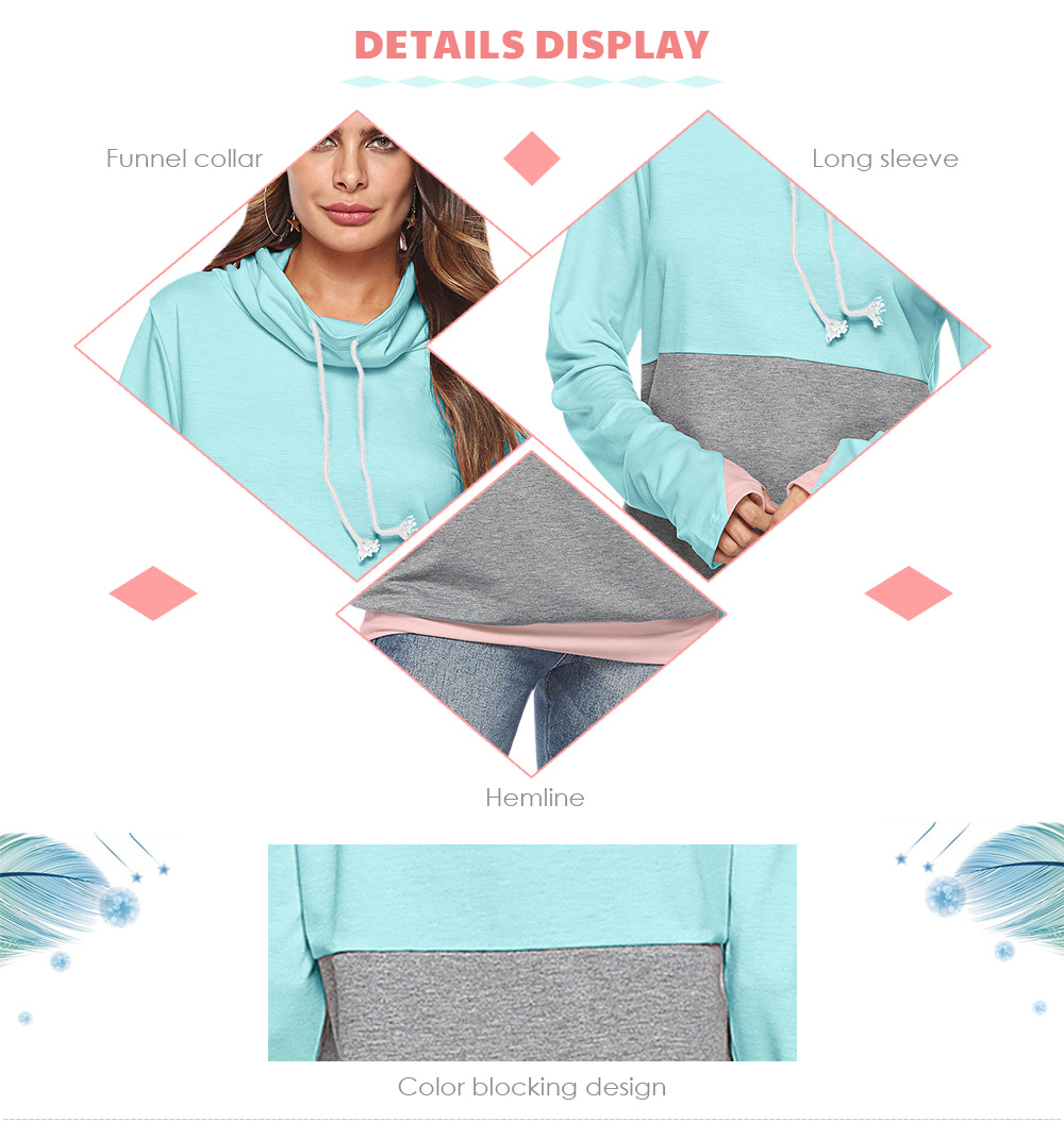 Funnel Collar Long Sleeve Color Blocking Women Hoodie