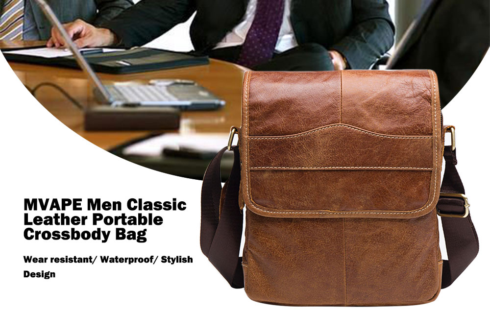 MVAPE Classic Leather Portable Crossbody Bag for Men
