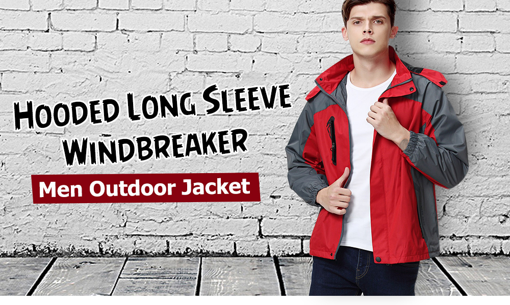 Hooded Long Sleeve Pocket Zipper Hoodie Windbreaker Men Outdoor Jacket