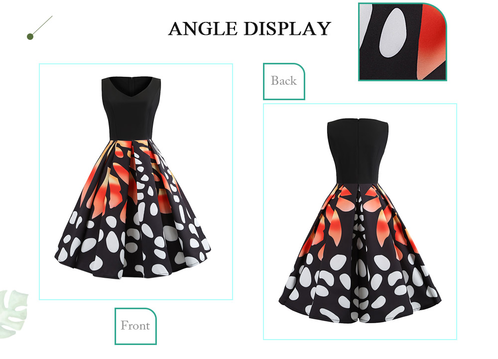 V Neck Sleeveless Print A-line Women Dress