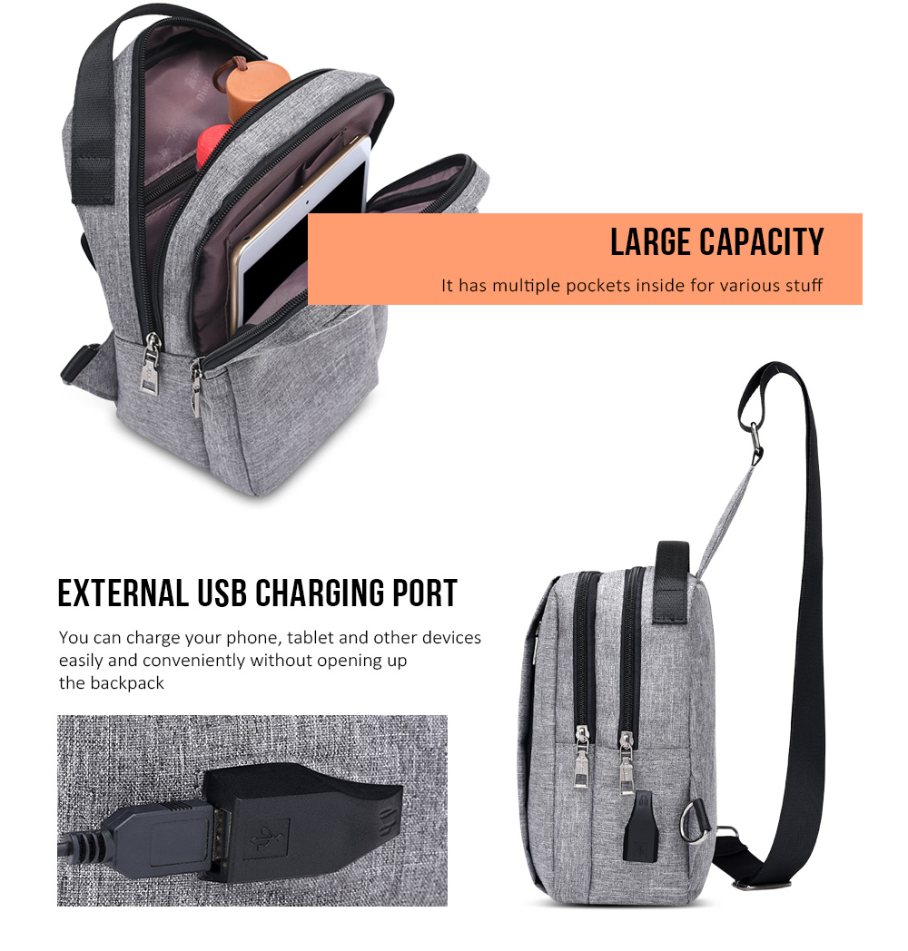Guapabien Large Capacity Men's Chest Bag Multifunctional USB Charging Bckpack