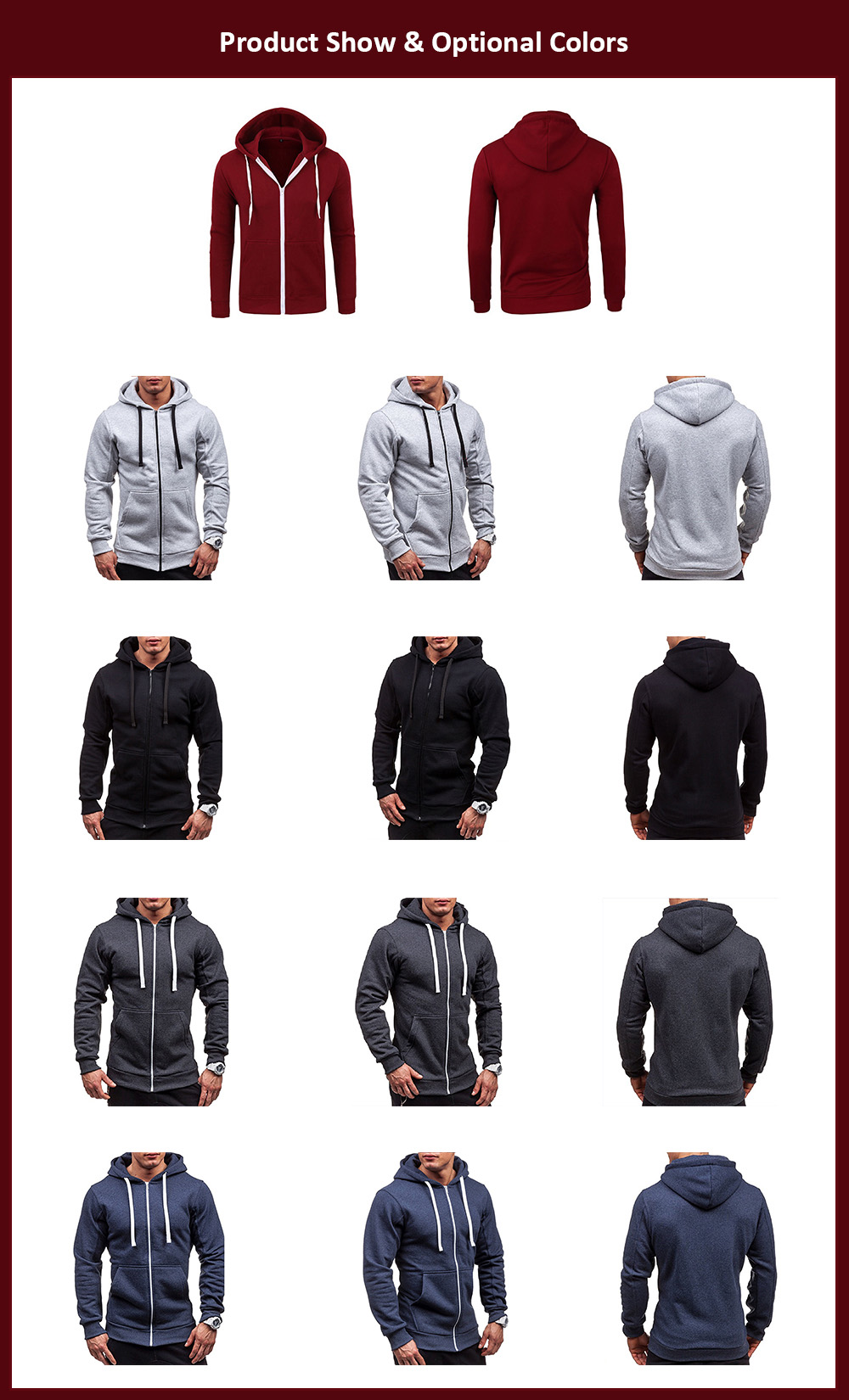 Men'S Outwear Winter Solid Color Zipper Hoodie