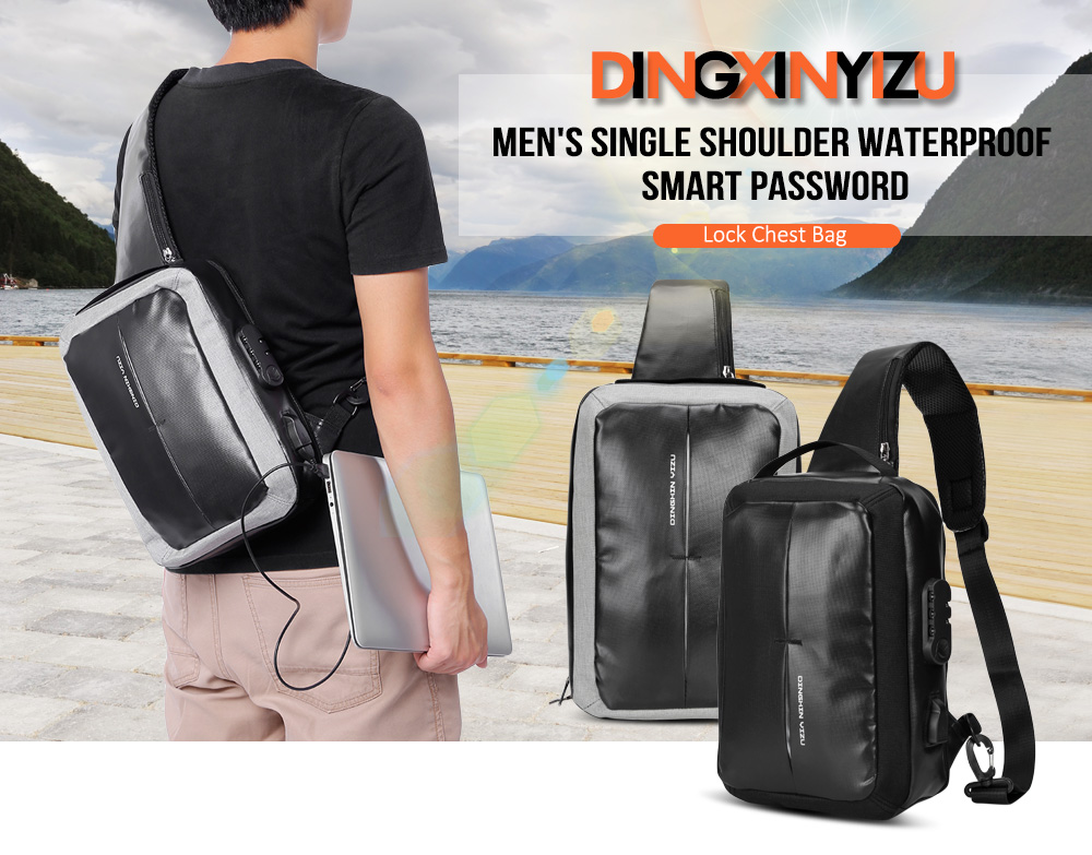 DINGXINYIZU Men's Single Shoulder Waterproof Smart Password Lock Chest Bag