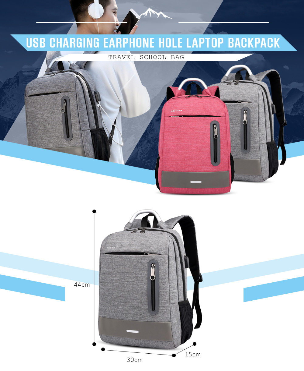 USB Charging Earphone Hole Laptop Backpack Canvas Large Capacity Men Travel Bag