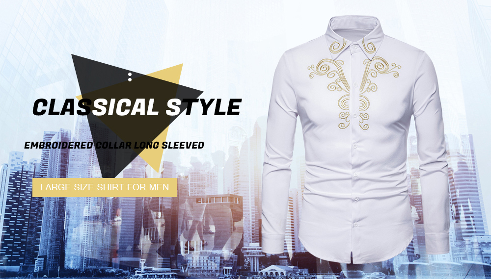 Classical Style Embroidered Collar Long Sleeved Large Size Shirt for Men