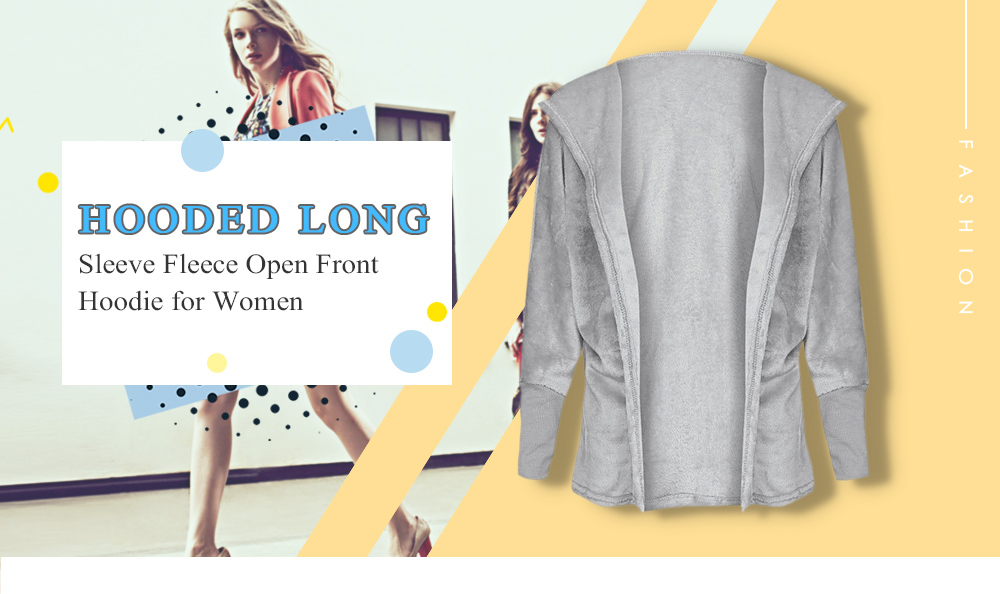 Hooded Long Sleeve Faux Fur Fleece Open Front Solid Color Coat Women Hoodie