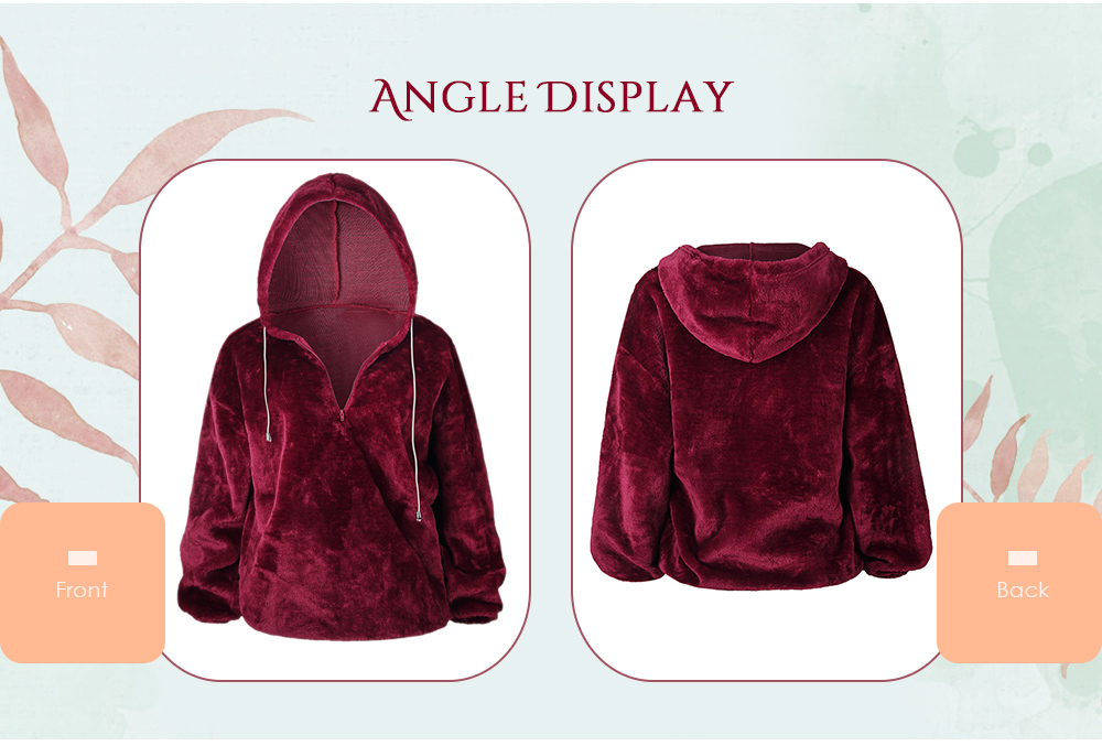 Hooded Long Sleeve Faux Fur Solid Color Zipper Loose Women Hoodie