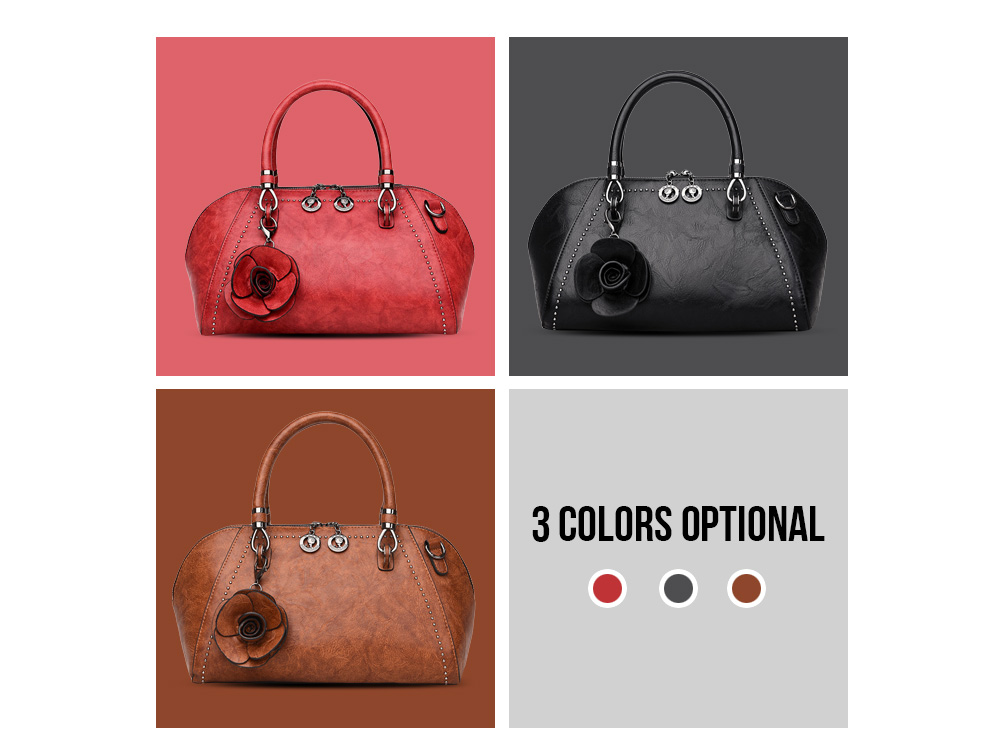 Soft PU Leather Stylish Floral Rivets Casual Women Handle Bag