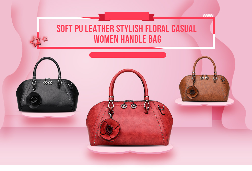 Soft PU Leather Stylish Floral Rivets Casual Women Handle Bag