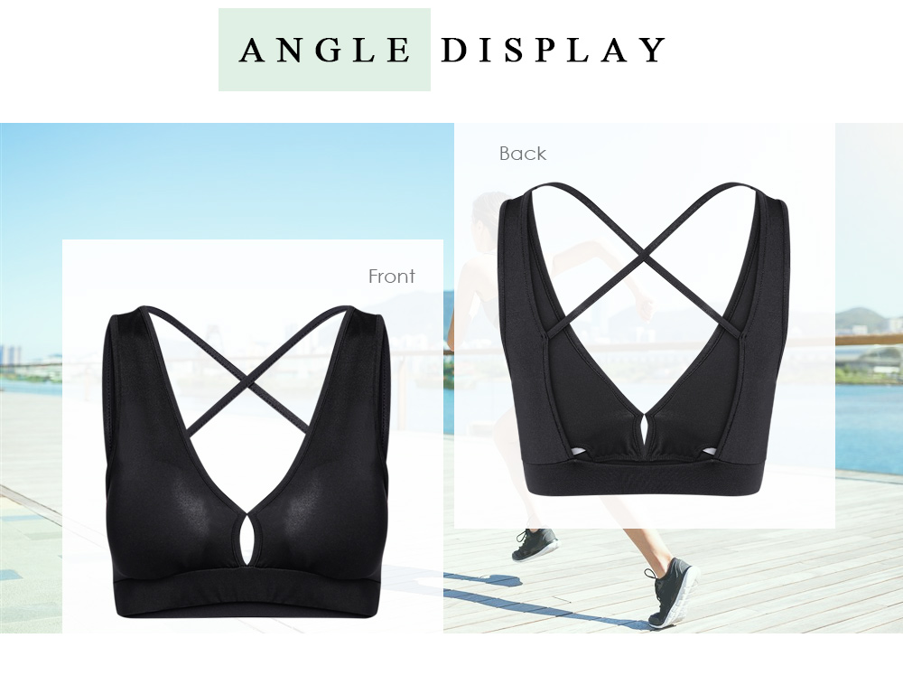 Plunge Neck Padded Backless Criss-cross Strap Crop Top Women Sports Bra