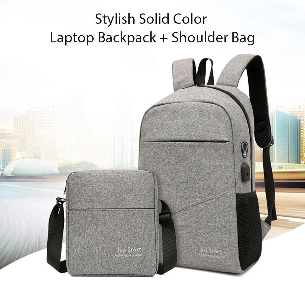 Leisure Business Solid Color Laptop Backpack + Shoulder Bag