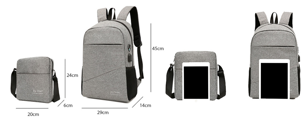 Leisure Business Solid Color Laptop Backpack + Shoulder Bag