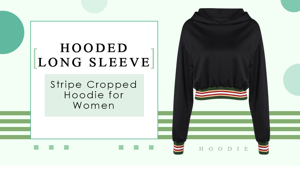 Hooded Long Sleeve Color Blocking Stripe Crop Top Women Hoodie