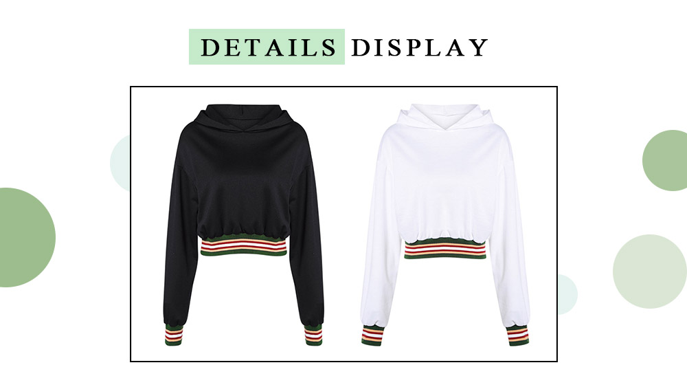 Hooded Long Sleeve Color Blocking Stripe Crop Top Women Hoodie