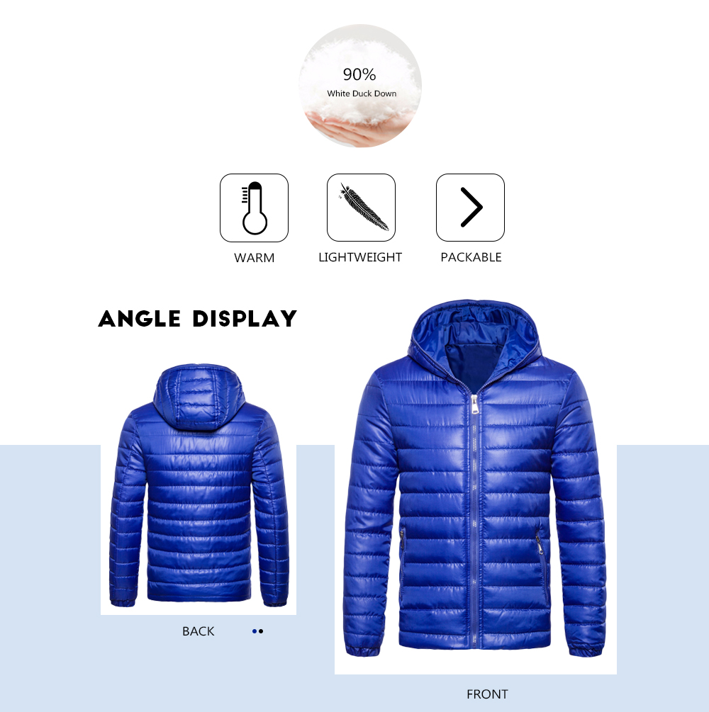 Hooded Collar Long Sleeve Solid Color Lightweight Men Down Jacket