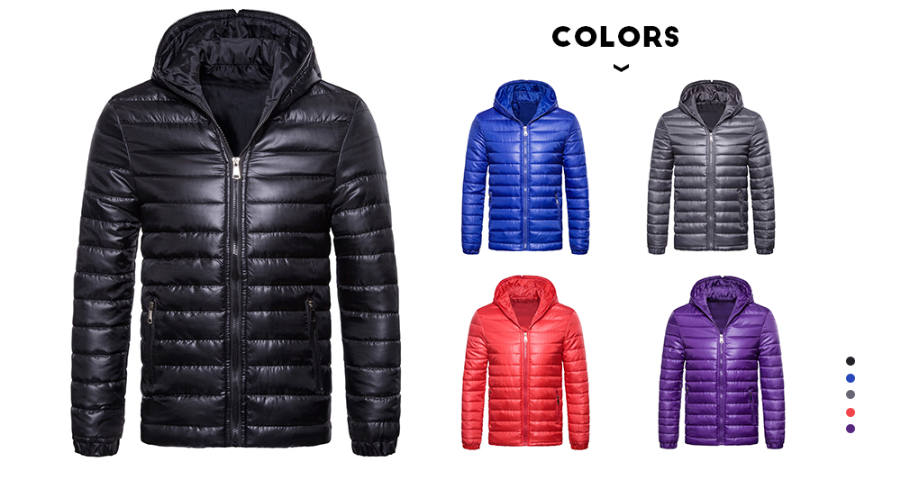 Hooded Collar Long Sleeve Solid Color Lightweight Men Down Jacket