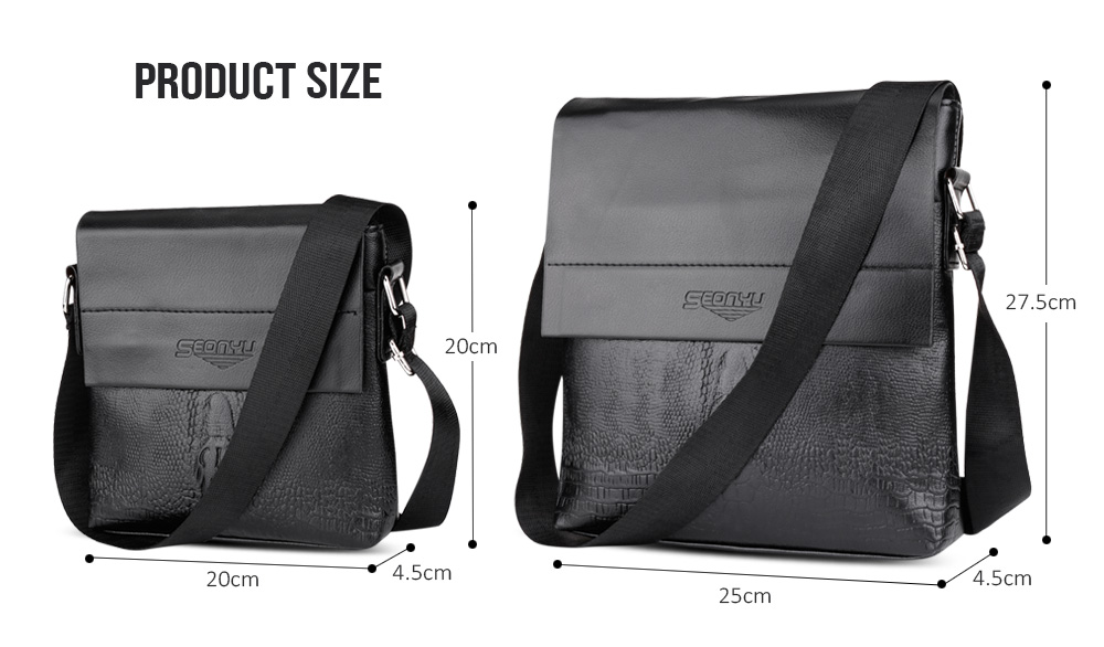 SEONYU Fashion Big Capacity PU Leather Crossbody Shoulder Bag for Men