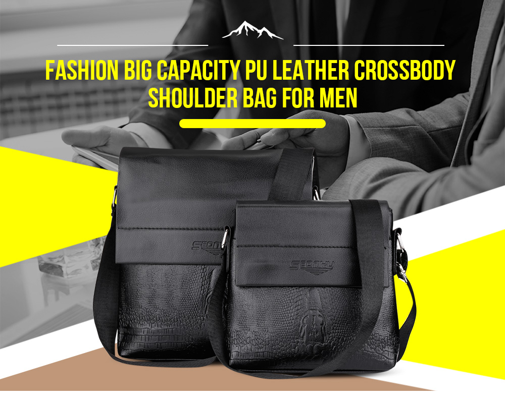 SEONYU Fashion Big Capacity PU Leather Crossbody Shoulder Bag for Men