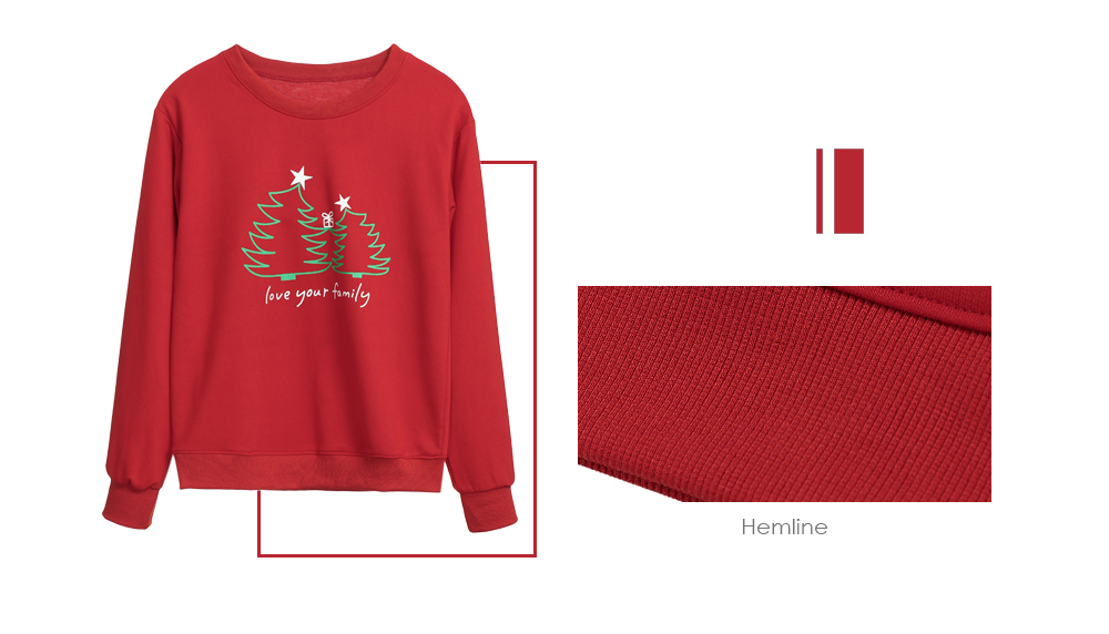 Round Collar Long Sleeve Christmas Tree Print Women Pullover Sweatshirt