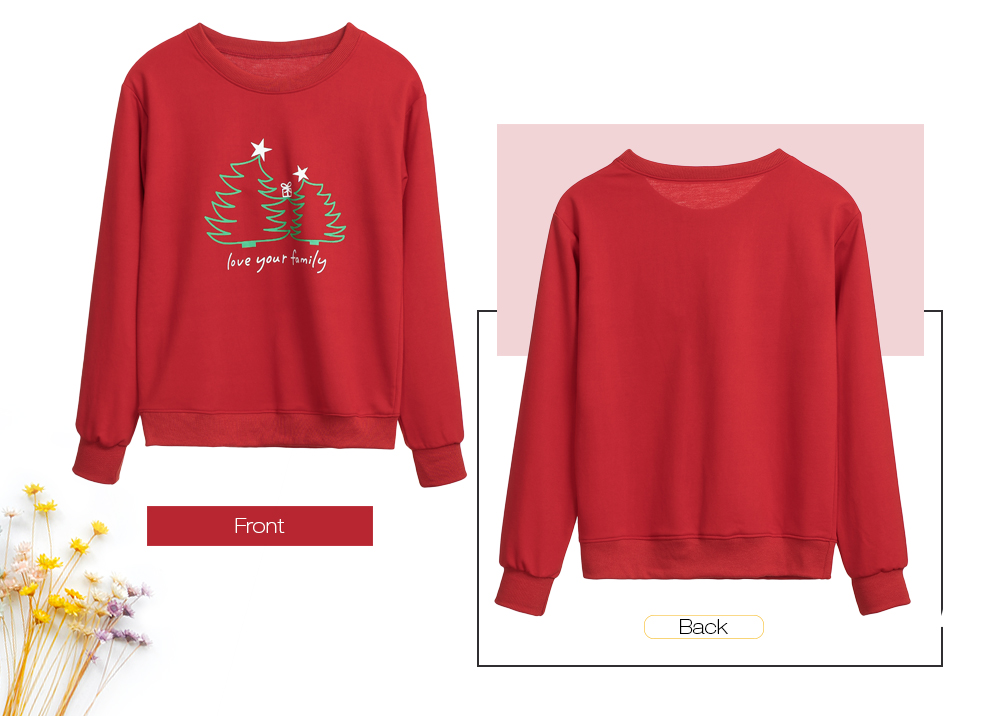 Round Collar Long Sleeve Christmas Tree Print Women Pullover Sweatshirt