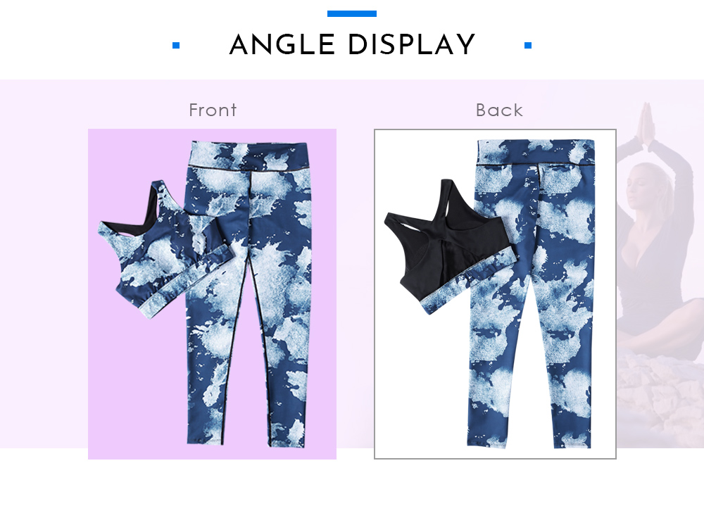 Ocean Printed Elastic Women Yoga Sports Suit with Chest Pads