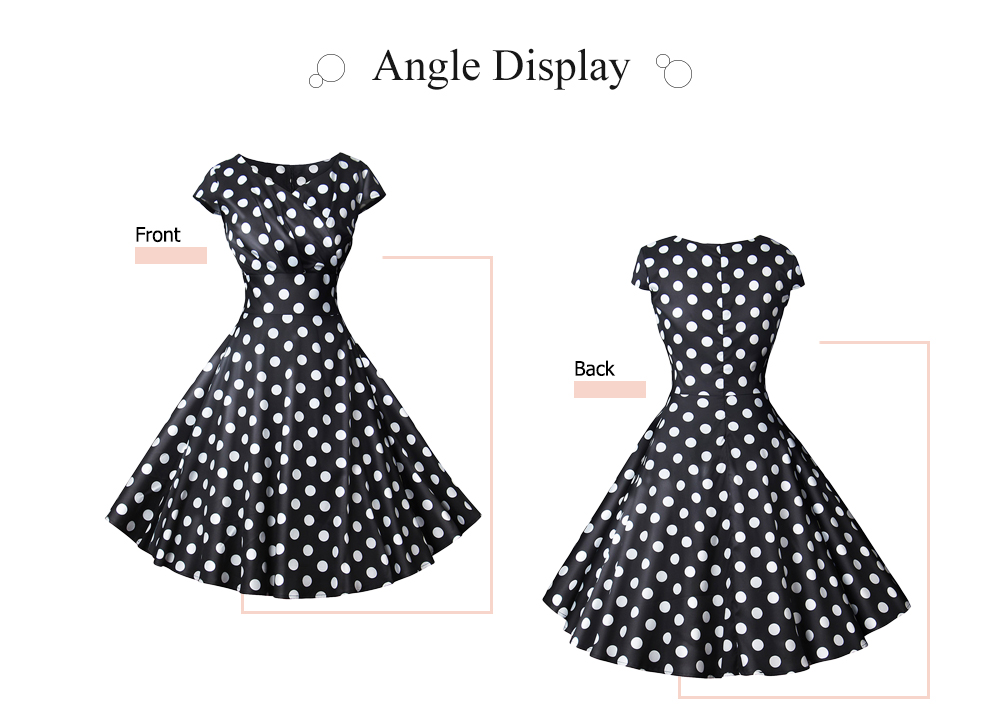 V-neck Short Sleeve Polka Dot Zipper Vintage Women Dress