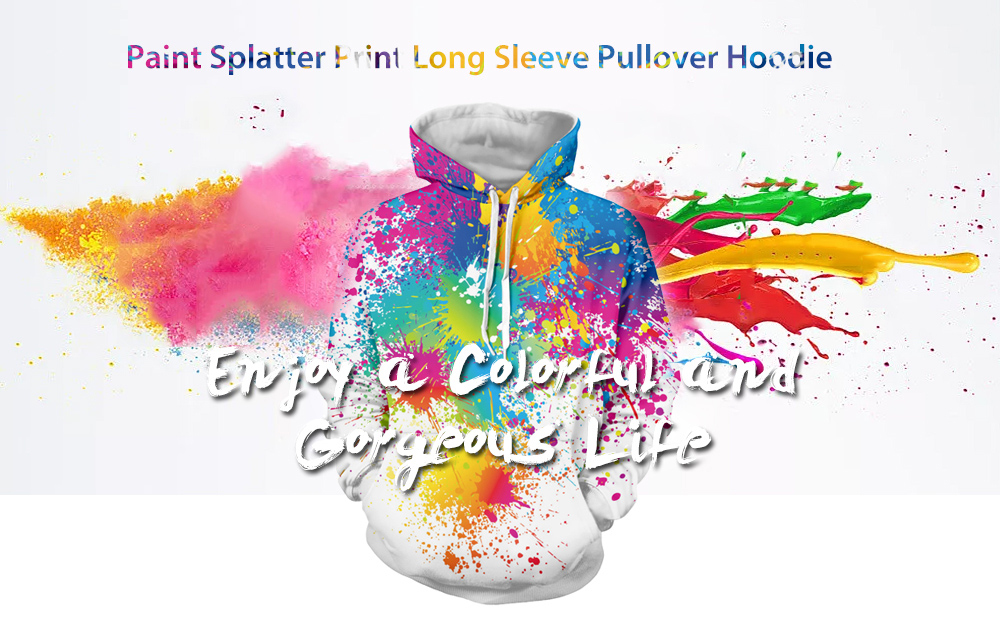 Paint Splatter Print Long Sleeve Pullover Hoodie