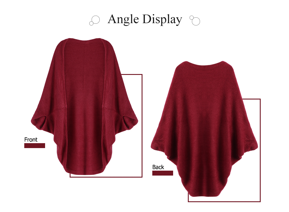 Collarless Half Batwing Sleeve Knit Open Front Loose Women Casual Cardigan