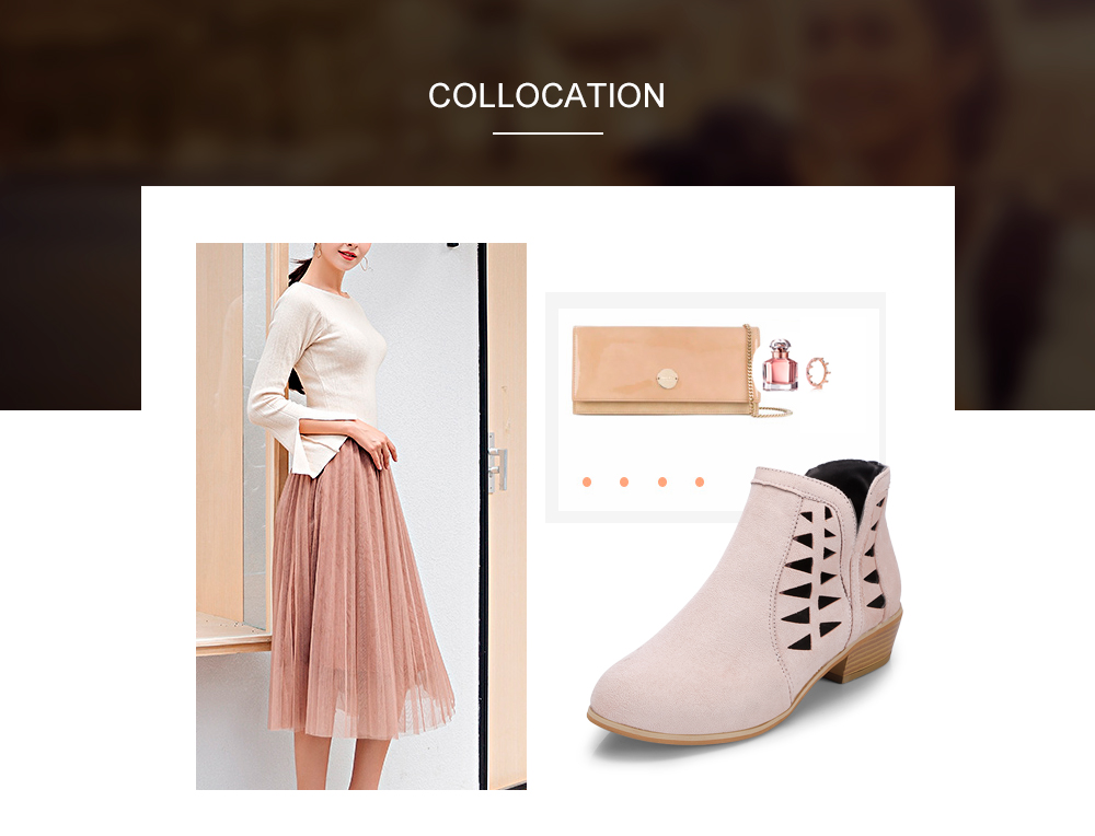 Pointed Toe Suede Hollow Thick Heel Large Size Ankle Boots for Women