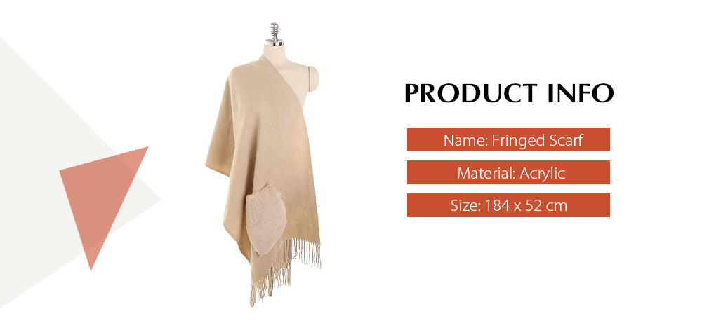 Trendy Fringed Pocket Solid Color Shawl Women Large Scarf