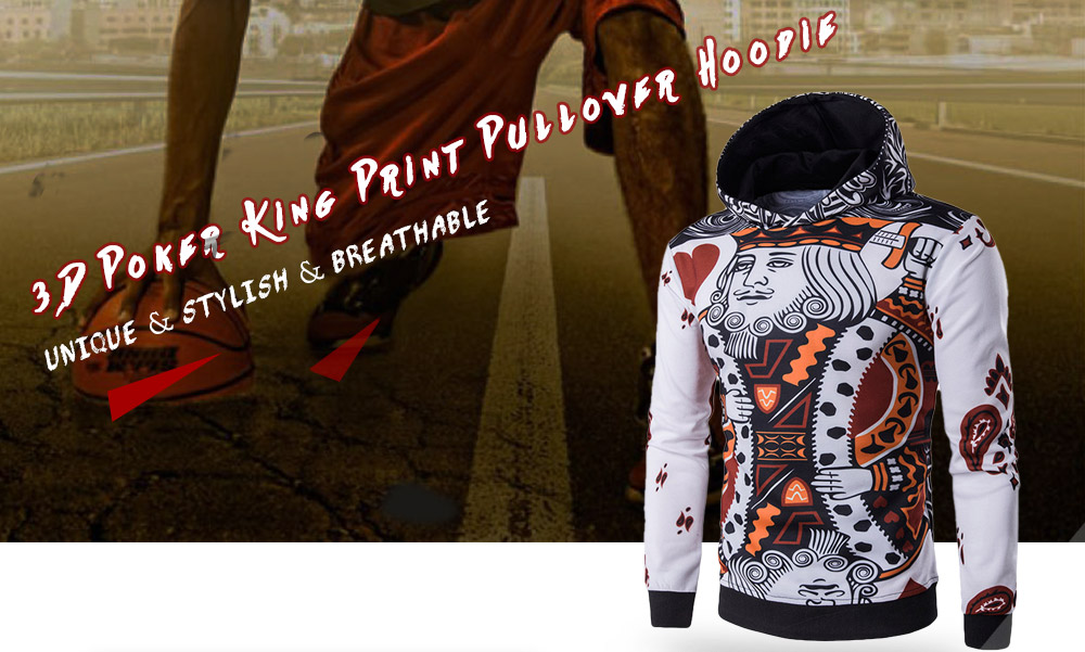 3D Poker King Print Pullover Hoodie