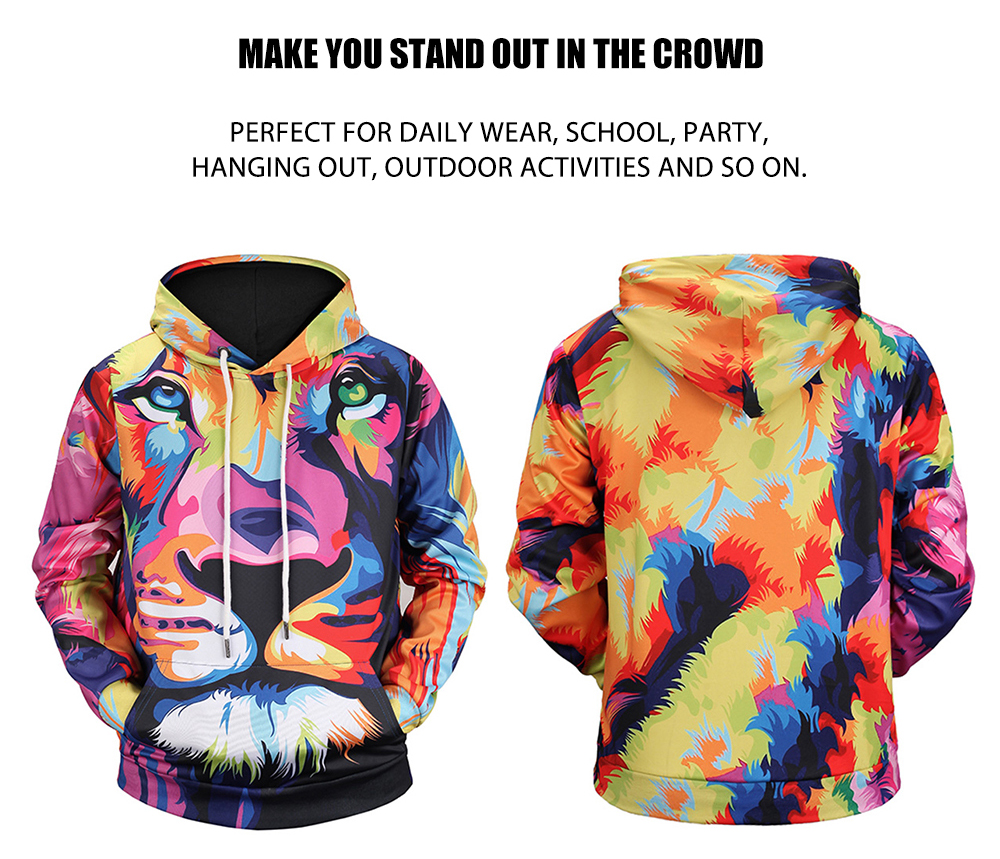 Colormix Lion Print Kangaroo Pocket Hoodie