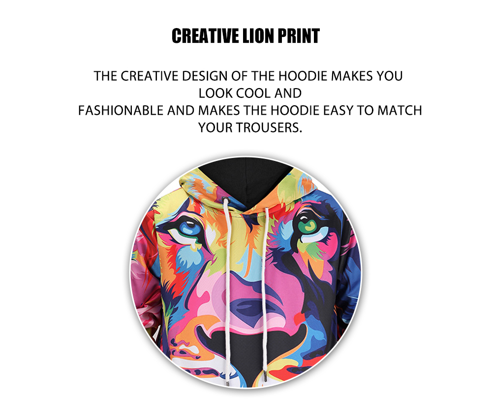 Colormix Lion Print Kangaroo Pocket Hoodie