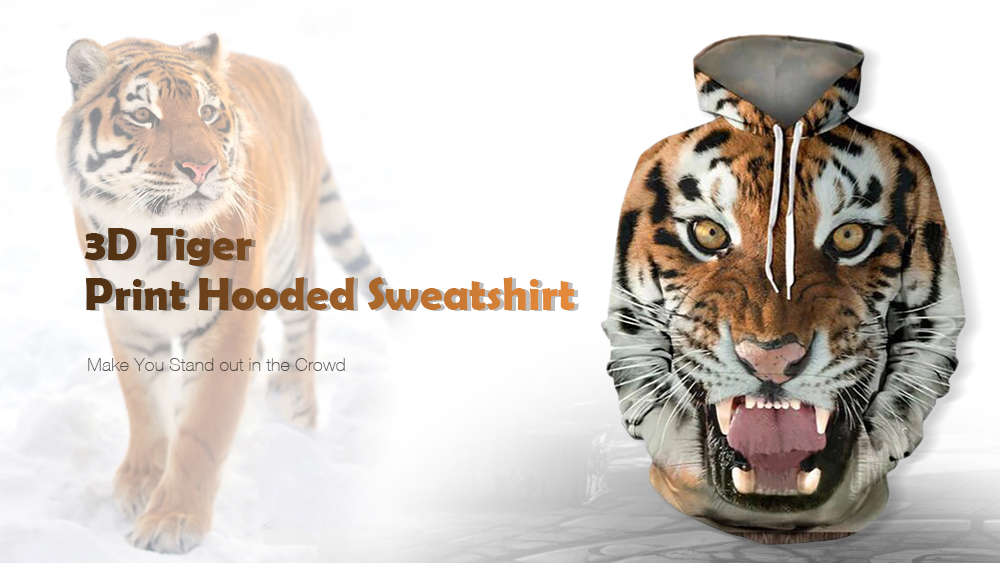 Men's 3D Print Hooded Tiger Print Sweatshirt