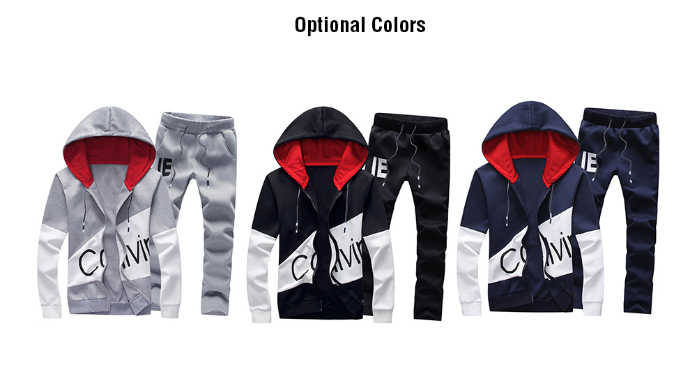 Graphic Print Color Block Panel Hoodie and Pants Twinset