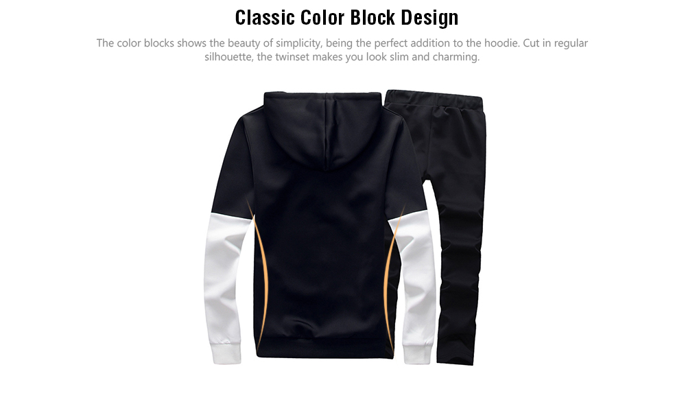 Graphic Print Color Block Panel Hoodie and Pants Twinset