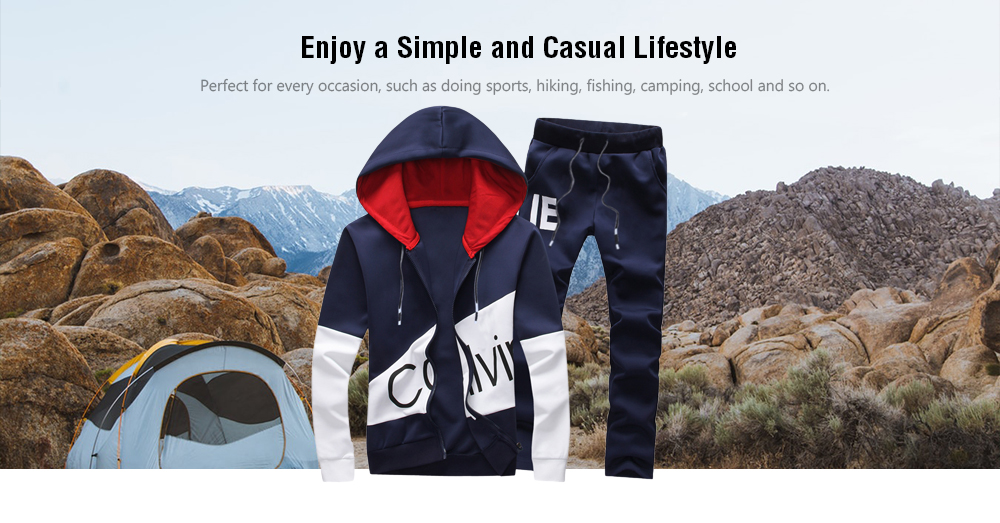 Graphic Print Color Block Panel Hoodie and Pants Twinset