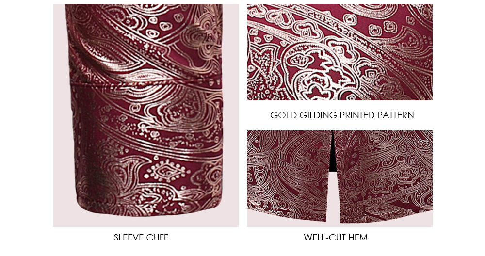 Luxury Gold Gilding Printed Stand Collar Long Sleeve Casual Men Shirt