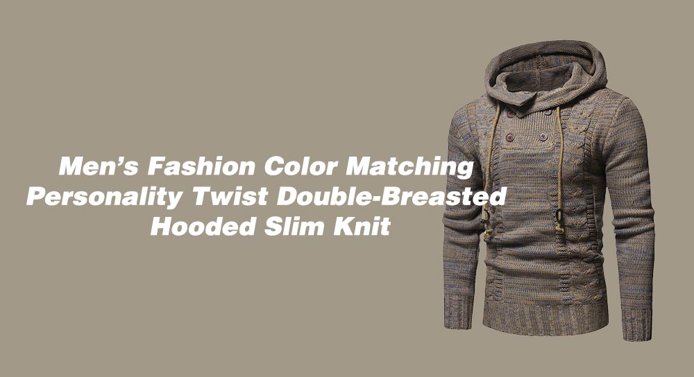 Men's Fashion Color Twist Double-breasted Hooded Slim Knit
