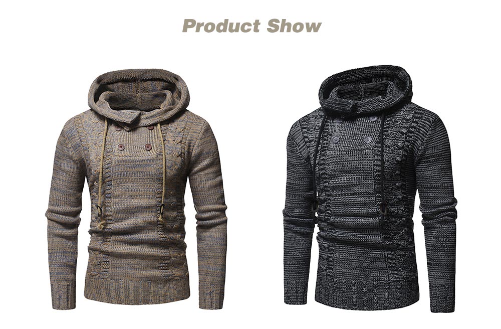 Men's Fashion Color Twist Double-breasted Hooded Slim Knit