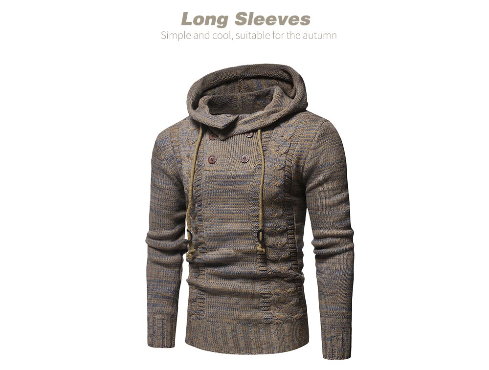 Men's Fashion Color Twist Double-breasted Hooded Slim Knit