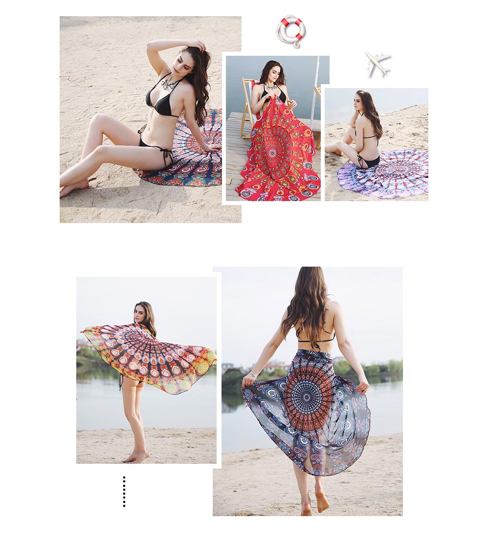 Round Beach Wear Towel Picnic Tapestry Print Mat Women Cover Up Shawl