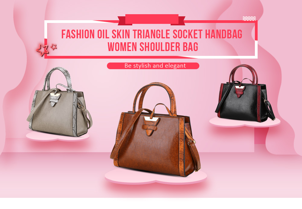 Fashion Oil Skin Triangle Socket Handbag Women Shoulder Bag