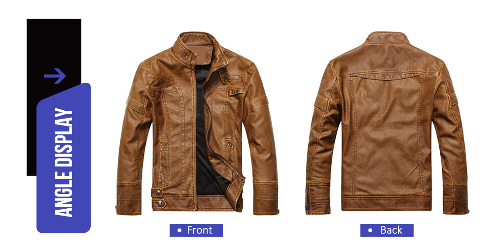Stand Collar Long Sleeve Leather Men Jacket