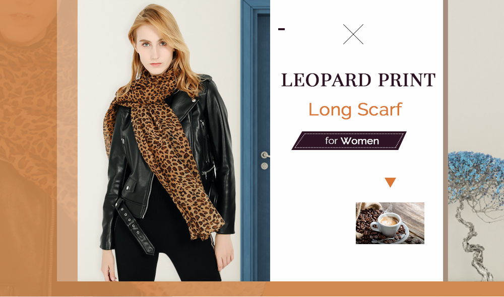 Stylish Leopard Print Lightweight Shawl Long Scarf for Women