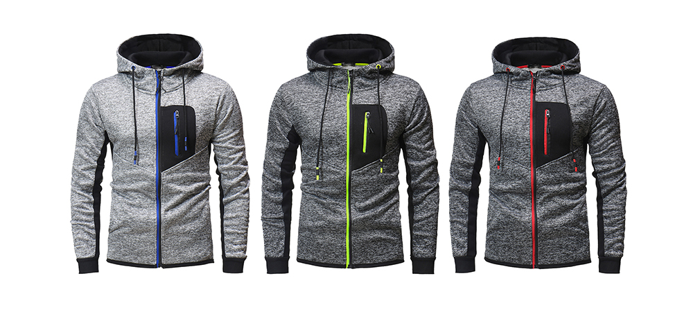 Zipper Stitching Men's Hooded Sweater for Outdoor