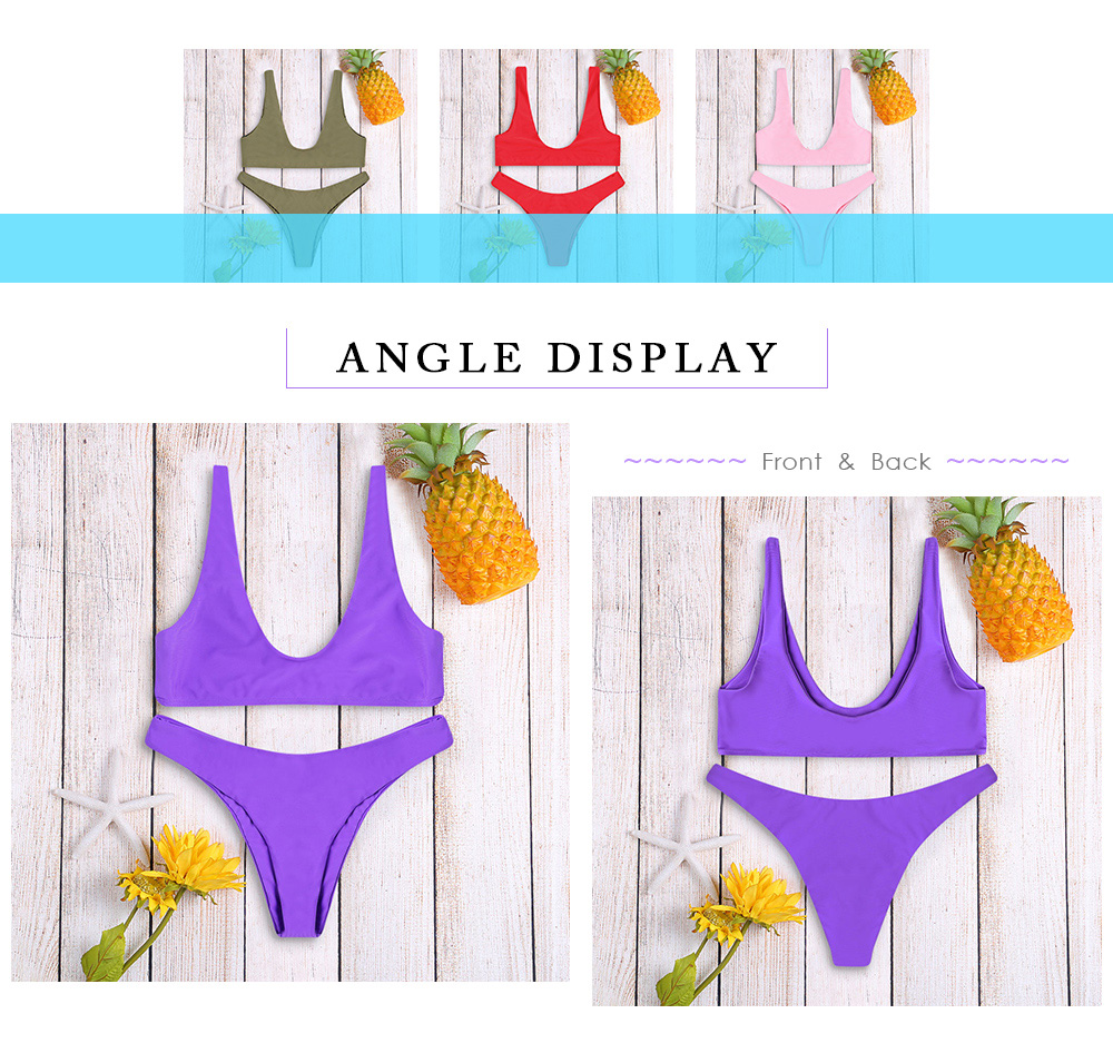 Women Solid Color Bikini Set Swimsuit Swimwear Bathing Swimming Suit