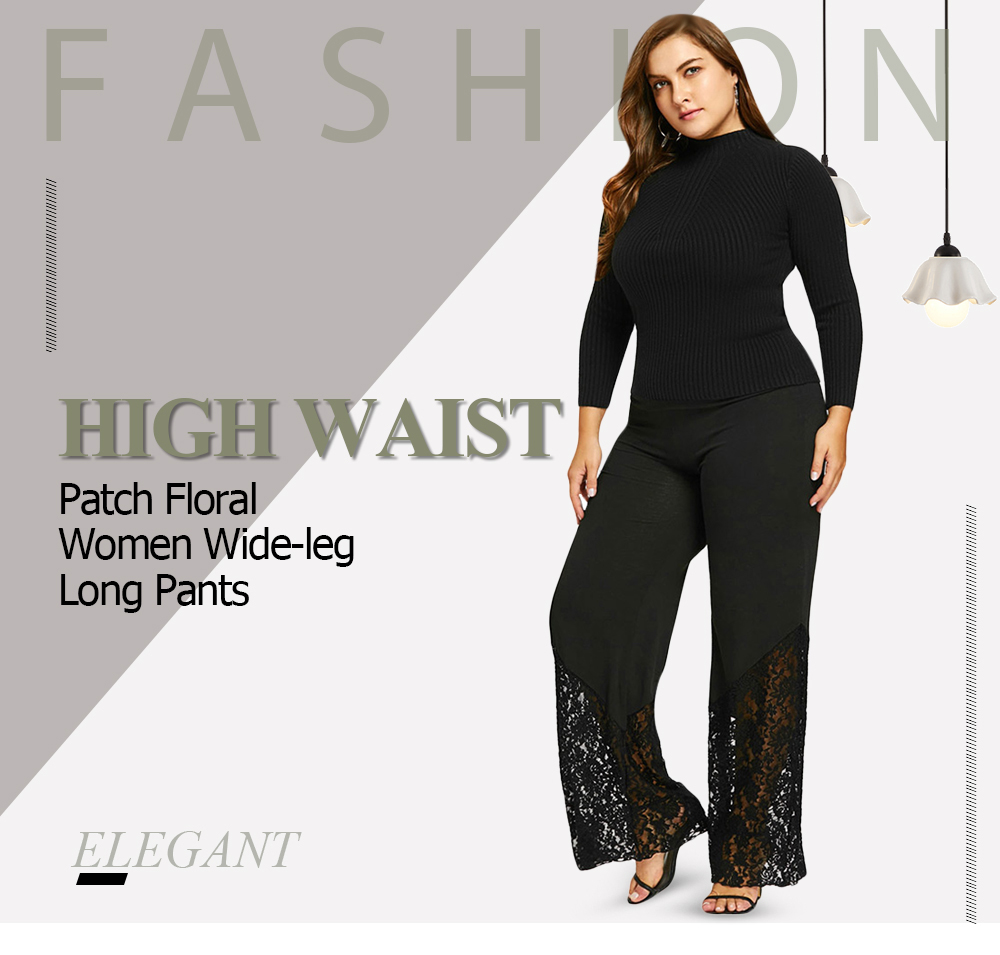 Trendy High Waist Patch Floral Women Wide-leg Long Pants