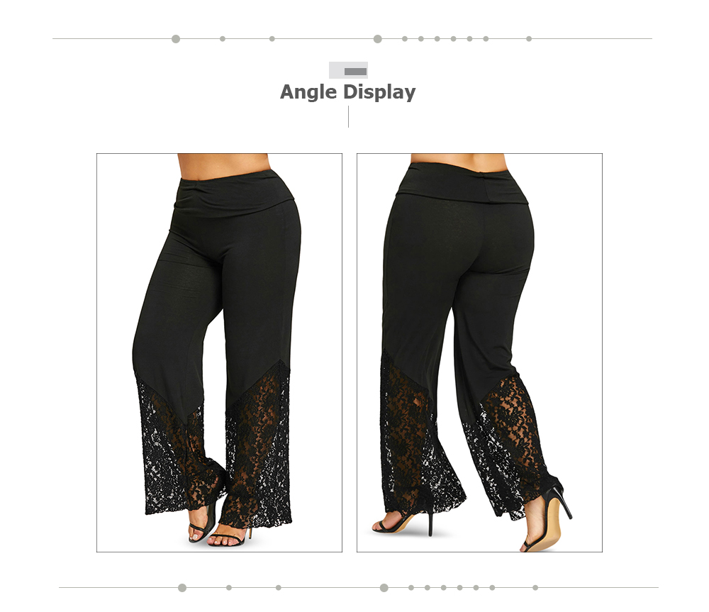 Trendy High Waist Patch Floral Women Wide-leg Long Pants